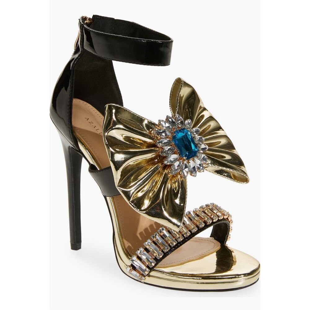 Elegant Gold and Black Heels with Jewel Accent